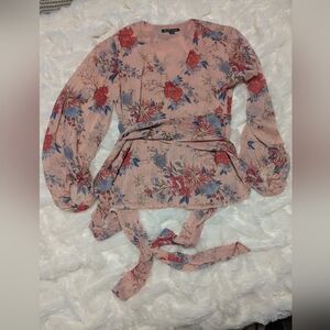 INC International Concepts Blush Floral Wrap Blouse